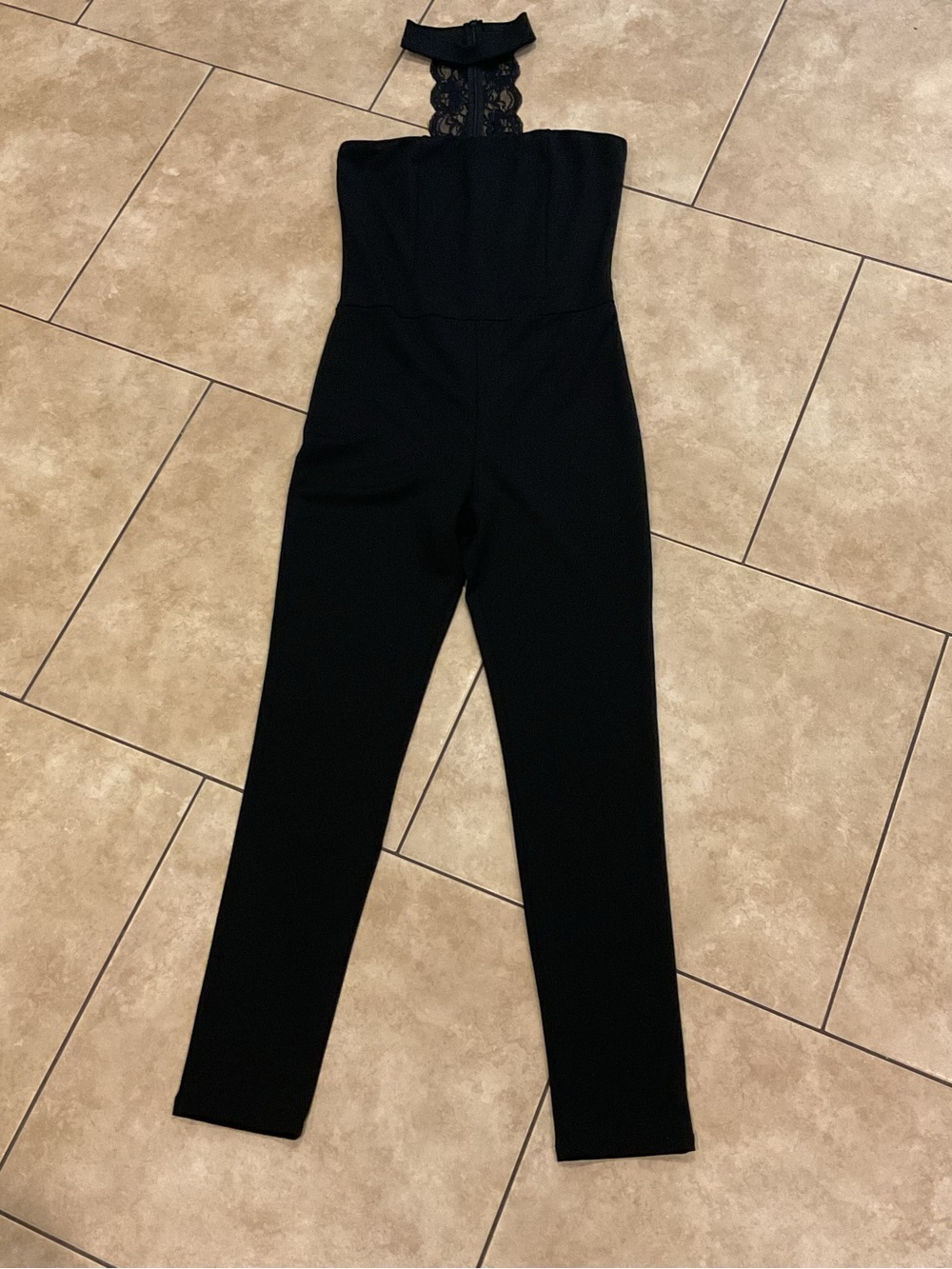 Love Culture Black Lace-Halter Strapless Jumpsuit 2010s vibe